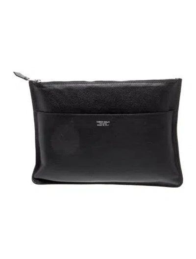 Pre-owned Giorgio Armani Leather Clutch Medium In Black