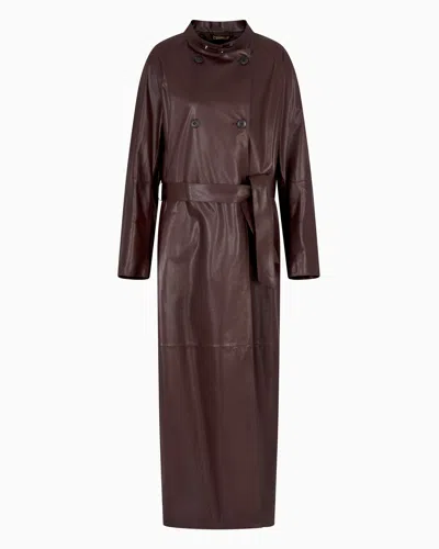 Giorgio Armani Leather Coats In Brown