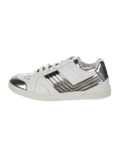 Pre-owned Giorgio Armani Leather Colorblock Pattern Sneakers In White
