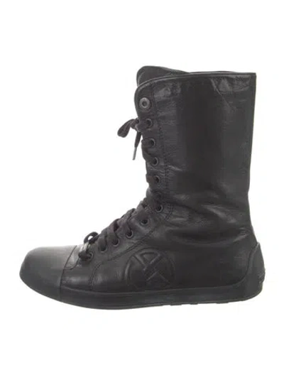 Pre-owned Giorgio Armani Leather Combat Boots In Black
