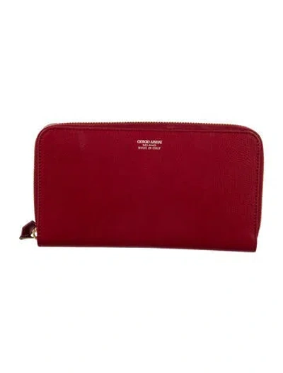 Pre-owned Giorgio Armani Leather Continental Wallet In Burgundy