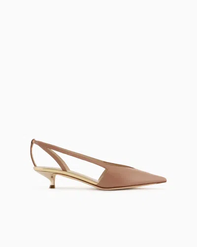 Giorgio Armani Leather Court Shoes In Gold