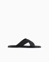 Giorgio Armani Leather Cross Sandals With Two-toned Tape In Black