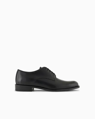 Giorgio Armani Almond Toe Lace-up Leather Shoes In Black