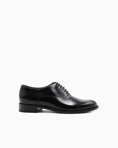Giorgio Armani Almond Toe Lace-up Leather Shoes In Black