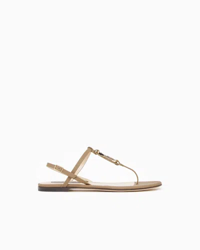 Giorgio Armani Leather Flat Thong Sandals In Multi