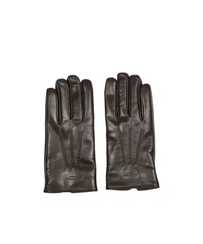 Giorgio Armani Leather Gloves In Brown
