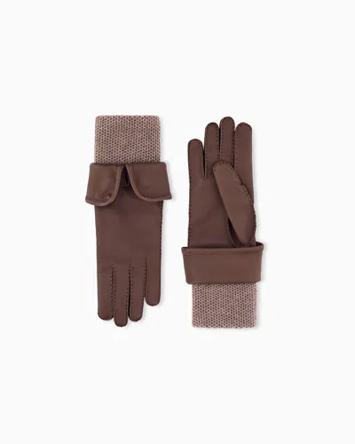 Giorgio Armani Leather Gloves With Cashmere Trim And Lining In Braun