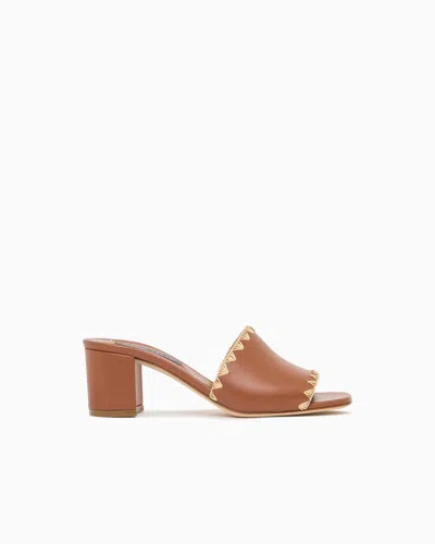 Giorgio Armani Leather Heeled Sandals With Raffia Detail In Brown
