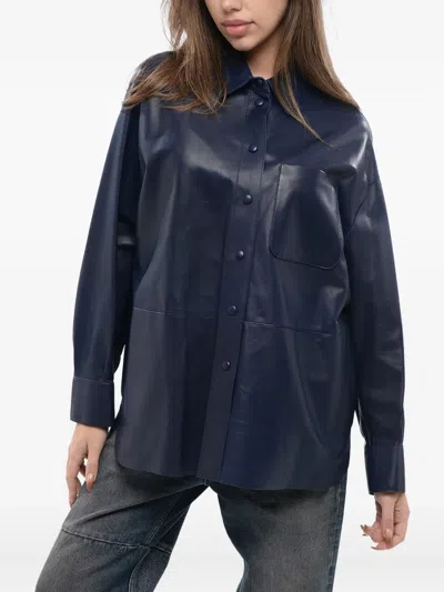 Giorgio Armani Leather Jacket In Blue