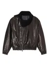 Giorgio Armani Nappa Leather Bomber Jacket With Wool Collar In Brown