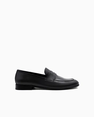 Giorgio Armani Official Store Leather Loafers In Grey