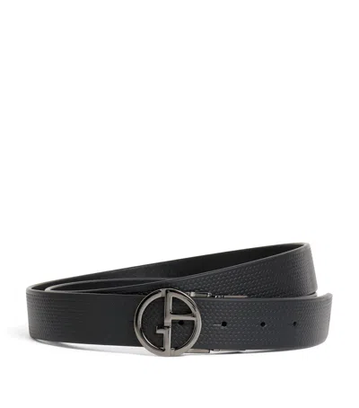 Giorgio Armani Leather Logo Belt In Black