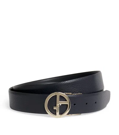 Giorgio Armani Leather Logo Belt In Brown