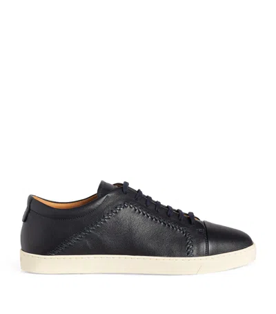 Giorgio Armani Leather Low-top Sneakers In Blue