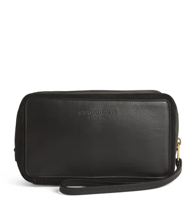 Giorgio Armani Leather Make-up Bag In Green
