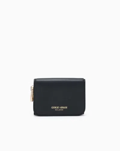 Giorgio Armani Leather Mini Trifold Wallet In Black