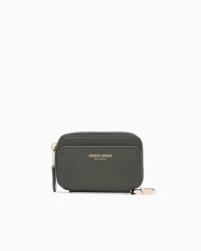 Giorgio Armani Leather Mini Wraparound-zip Wallet In Green