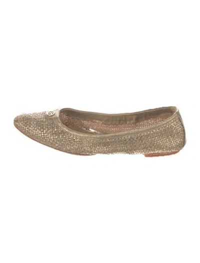 Pre-owned Giorgio Armani Leather Patterned Ballet Flats In Metallic/silver