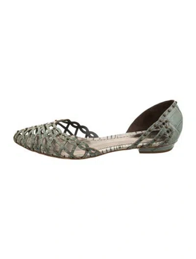 Pre-owned Giorgio Armani Leather Patterned D'orsay Flats W/ Tags In Green