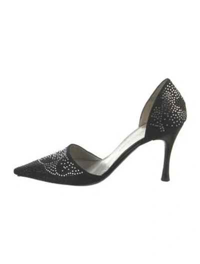 Pre-owned Giorgio Armani Leather Patterned D'orsay Pumps In Black