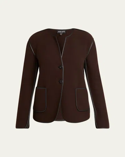 GIORGIO ARMANI LEATHER PIPING CASHMERE FLEECE SHORT COAT
