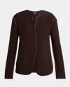 Giorgio Armani Leather Piping Cashmere Fleece Short Coat In Brown