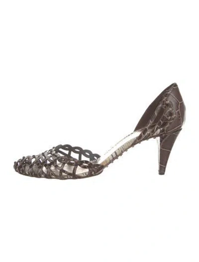 Pre-owned Giorgio Armani Leather Printed D'orsay Pumps In Brown