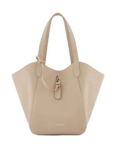 Giorgio Armani Hammered Leather Shoulder Bag In Nude