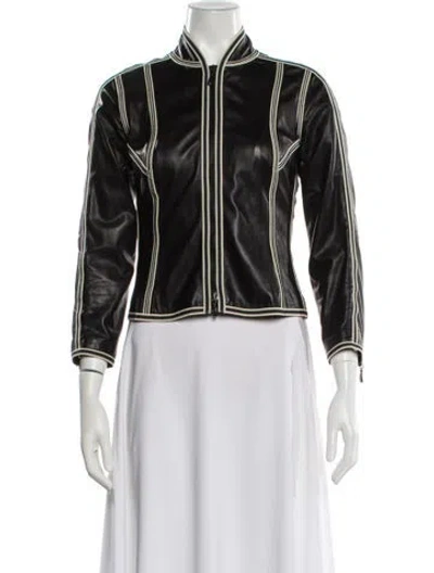 Pre-owned Giorgio Armani Leather Striped Biker Jacket In Black