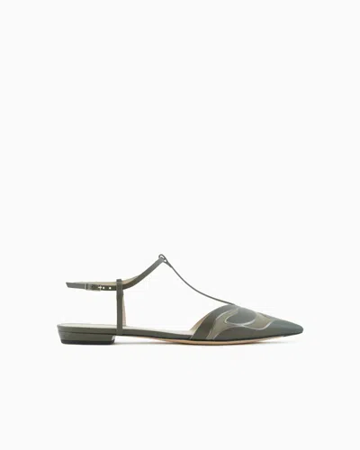 Giorgio Armani Mini 100% Leather Ballerinas For Women In Green