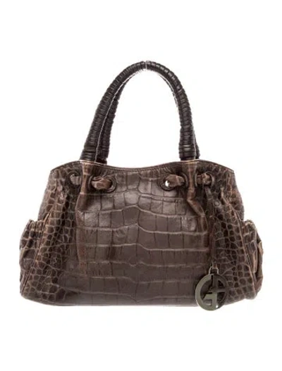 Pre-owned Giorgio Armani Leather Top Handle Bag In Brown