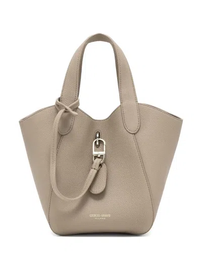 Giorgio Armani Leather Tote Bag In Neutrals