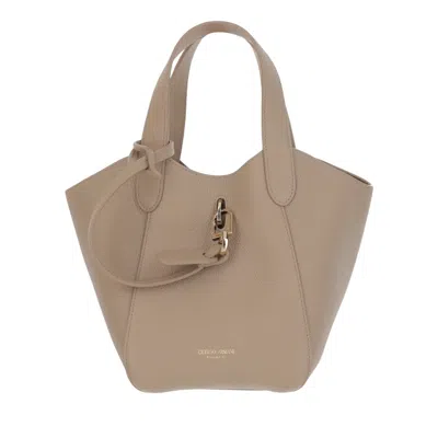 Giorgio Armani Leather Tote Bag With Logo In Neutrals