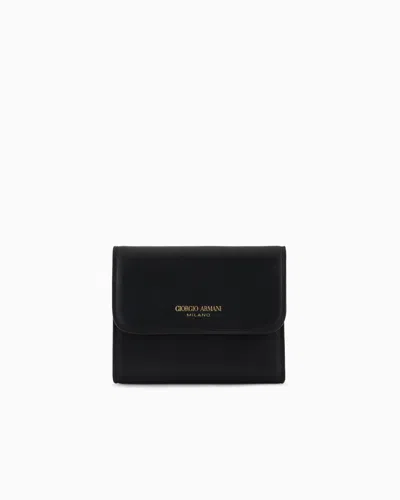 Giorgio Armani Leather Trifold Wallet In Black