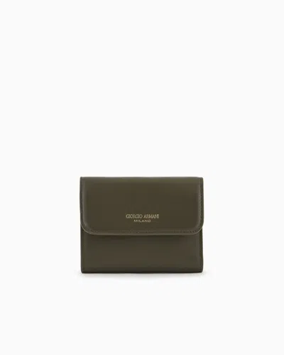 Giorgio Armani Leather Trifold Wallet In Green