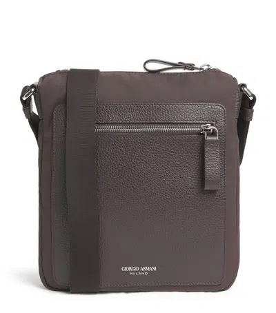 Giorgio Armani Leather-trim Cross-body Bag In Brown