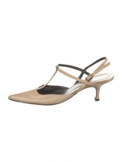 Pre-owned Giorgio Armani Leather T-strap Pumps In Neutral