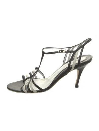 Pre-owned Giorgio Armani Leather T-strap Sandals In Black