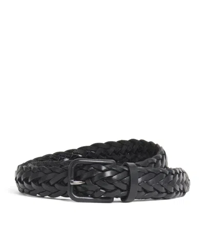 Giorgio Armani Leather Woven Belt In Black