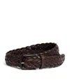 Giorgio Armani Leather Woven Belt In Brown