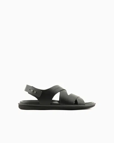 Giorgio Armani Leather Woven Sandals In Black
