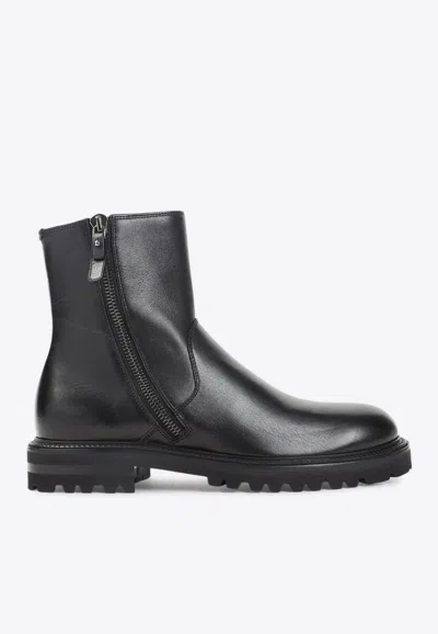 GIORGIO ARMANI LEATHER ZIP ANKLE BOOTS