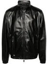Giorgio Armani Leather Zipped Jacket In Black