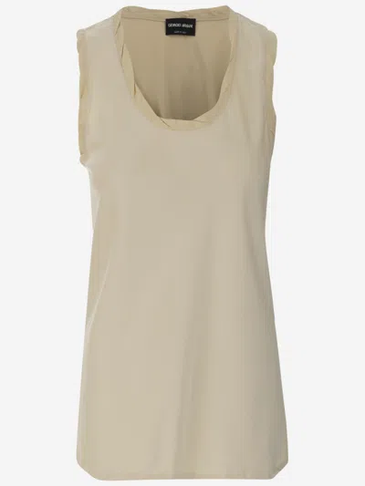 Giorgio Armani Light Beige Viscose And Silk Long Top In Multi