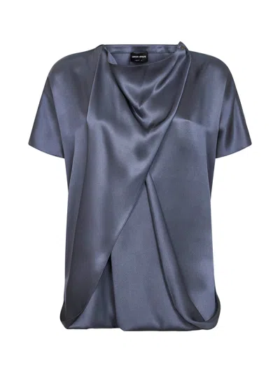 Giorgio Armani Light Blue Double Silk Satin Blouse