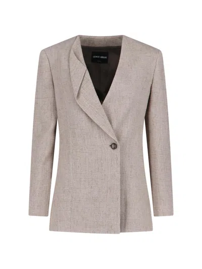 Giorgio Armani Lightweight Linen-blend Blazer Jacket For Women In Neutral