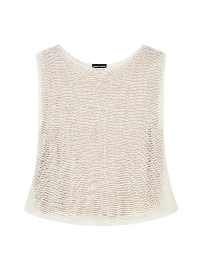 Giorgio Armani Linen And Copper Knit Sleeveless Top In Neutral