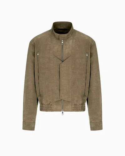 Giorgio Armani Linen And Lyocell Blouson In Brown