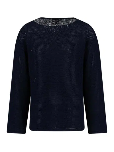 Giorgio Armani Crew Neck Sweater Long Sleeve Knit In Blue